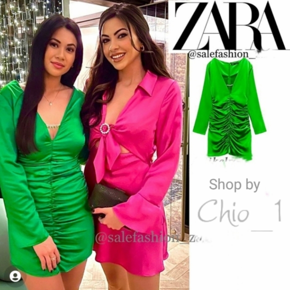 ZARA FEW ITEMS LEFT JEWEL TRIM DRAPED DRESS color green Bloggers favorite - Picture 3 of 12